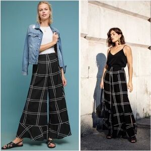 Anthropologie Black Wide Leg Pants with White Grid